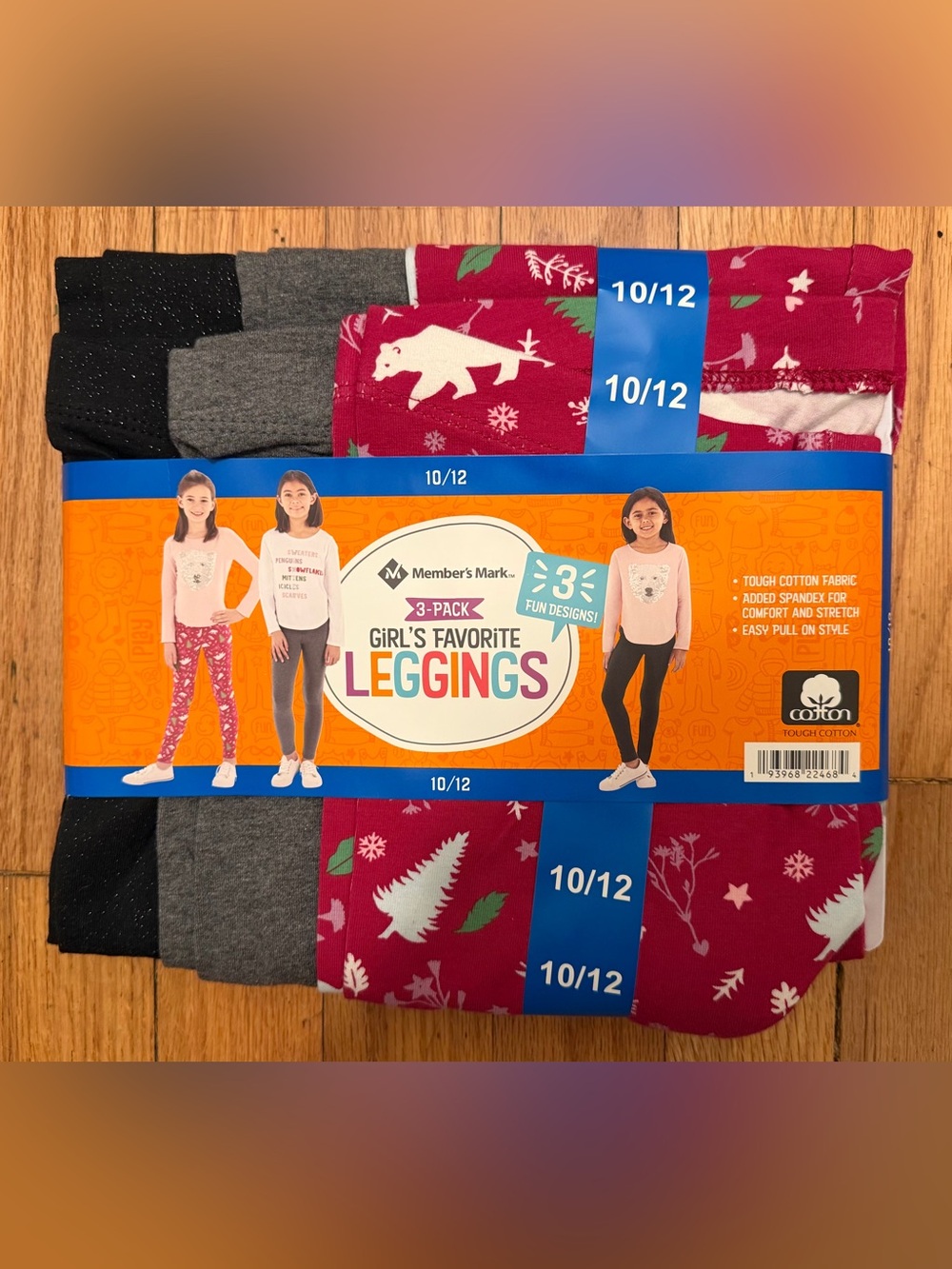 Girls' 3-Pack Holiday Red, Gray & Black Leggings - Size 10/12